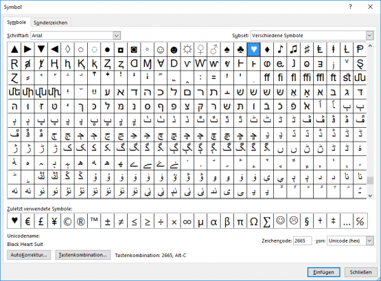 Unicode Zeichen - Symbole Zeichen